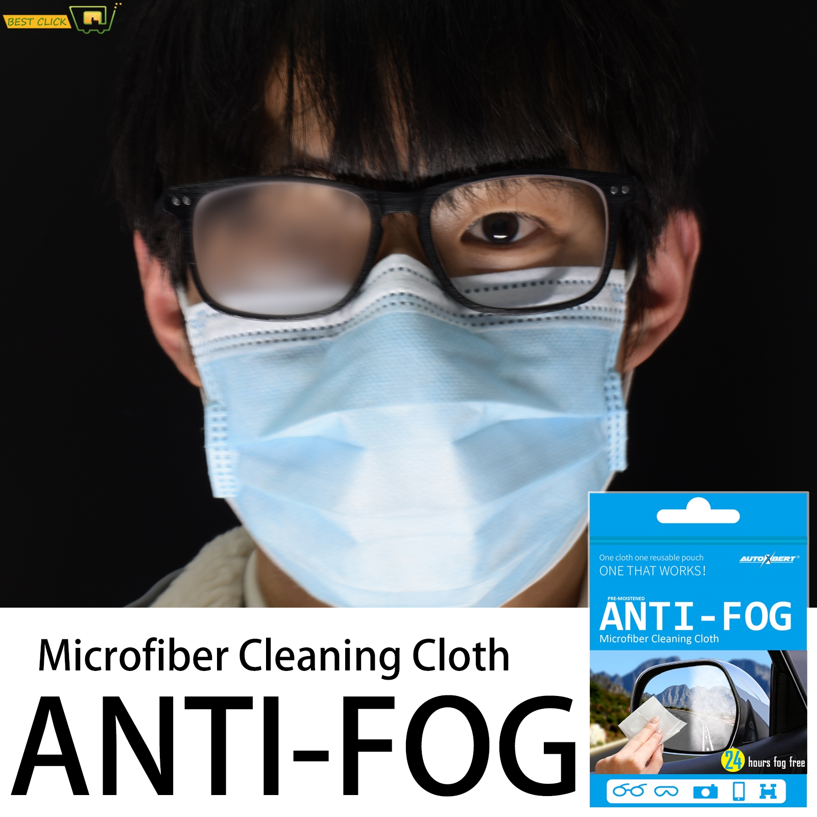 Cloth Face Mask Washable - Reusable Anti-Fog Lens Wipes Anti Fog