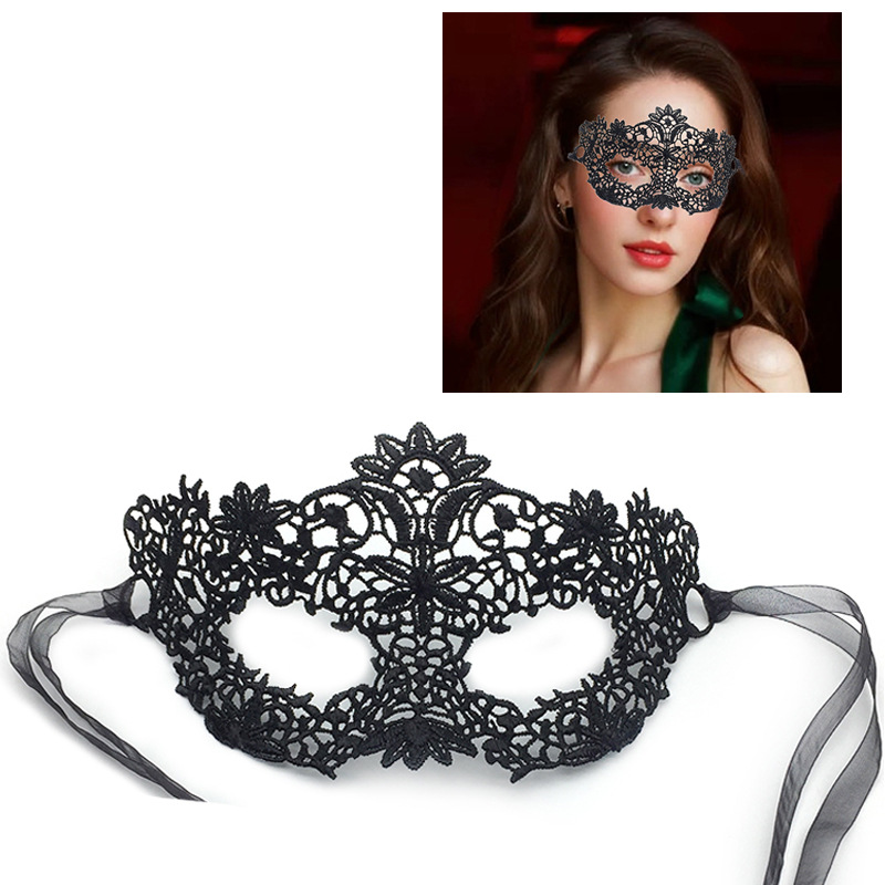 Black Face Mask Pack - 2pcs Elegant Black Lace Masquerade Mask